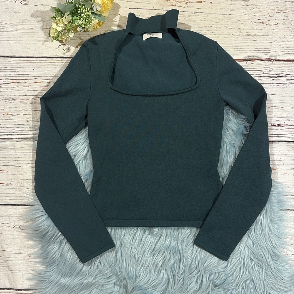 Aritzia Babaton Teal Squareneck Contour Turtleneck Long Sleeve Top